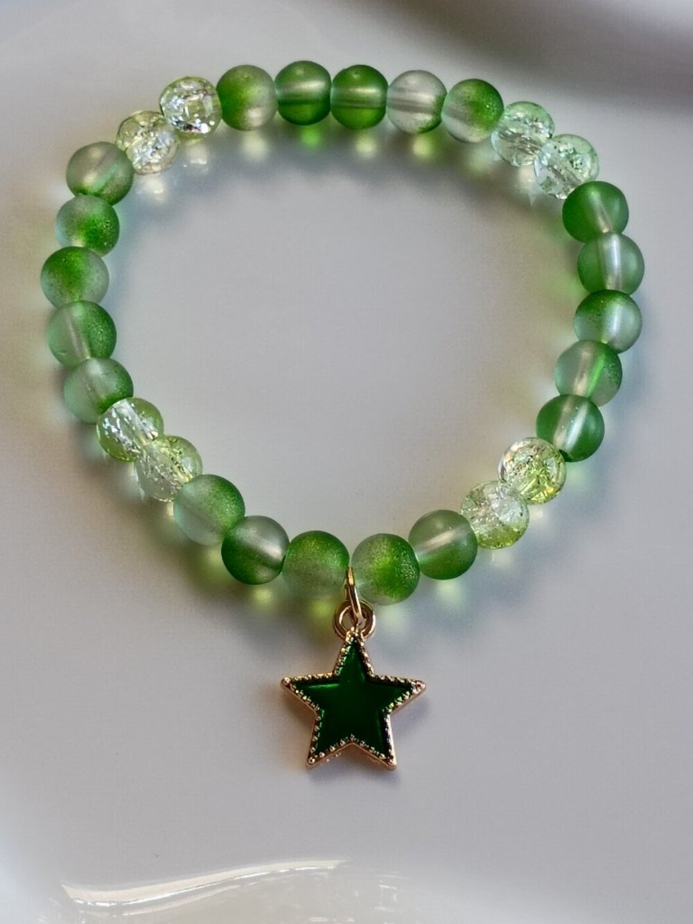 Green Star Kids Bracelet | Handmade Beaded Bracelet | 5.5"
